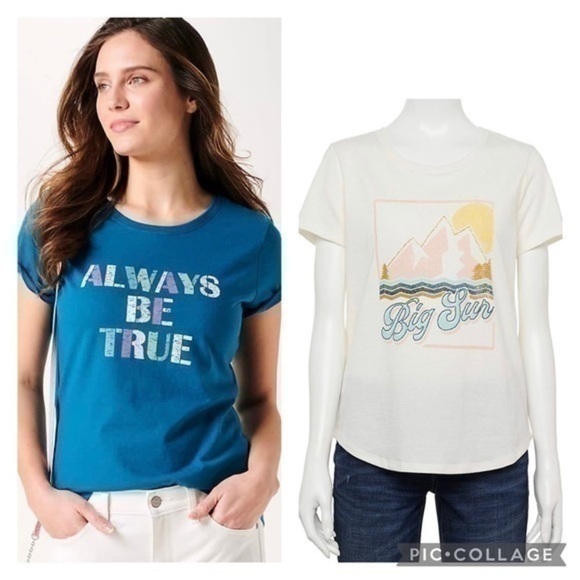 2 Women’s Plus Size Sonoma White and Blue Graphic T Shirts - Picture 1 of 9